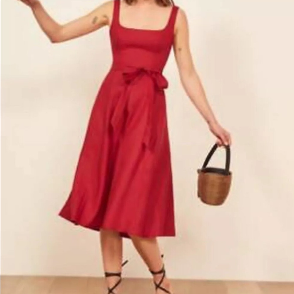 REFORMATION Garten Red Linen Wrap Dress Sz Small/S
